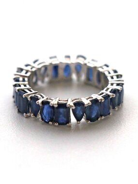 Blue Sapphire Eternity 14K (18K Custom) White Gold Band Ring